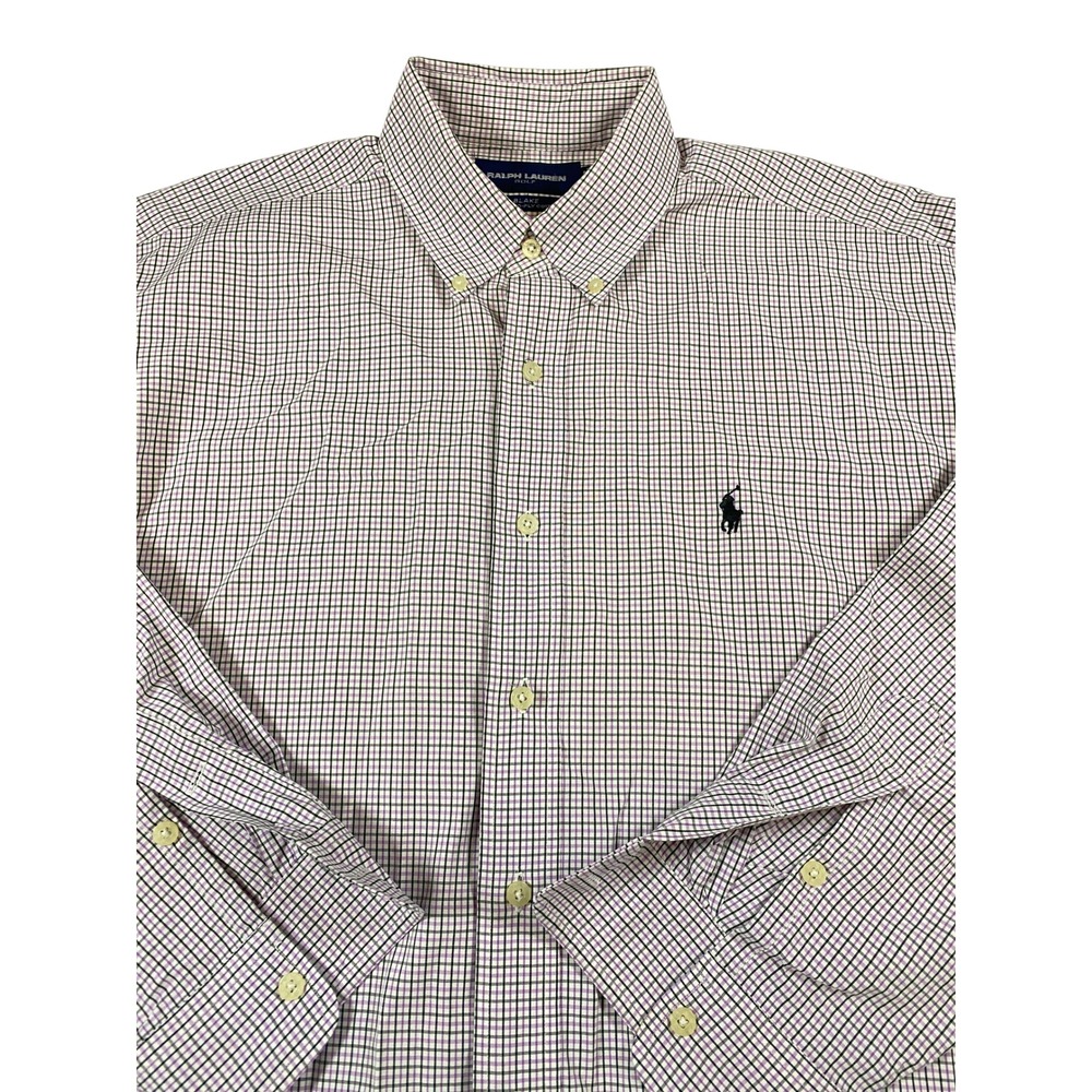 Ralph Lauren Golf‎ Mens Blake Shirt Large Purple Check Long Sleeve Cotton